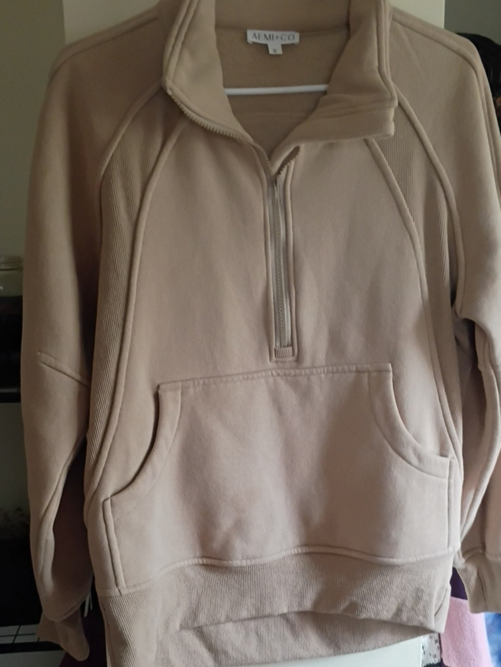 Aemi + CO Zip Pullover Sweater in Light Beige